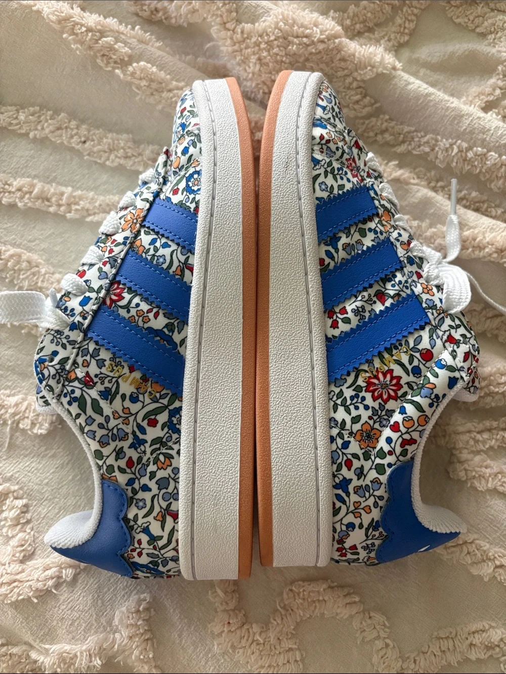 adidas Liberty London Kids White Floral Print Sneakers with Blue Trefoil